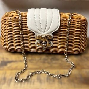 Ava Rose Wicker Small Shoulder Bag & Clutch White Accents